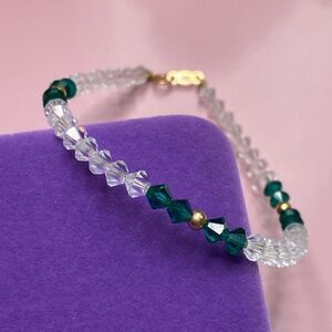 💛 Vintage 14k Gold & Green/White Austrian Crystal Stacking Bracelet